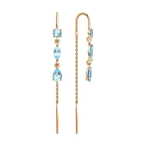 Золотые серьги цепочки продевки с топазами swiss SOKOLOV 726947