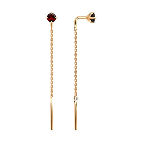 Золотые серьги цепочки продевки с гранатами Diamant 51-323-02805-2
