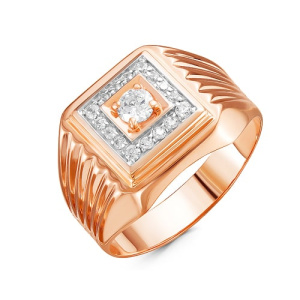 Золотое кольцо печатка перстень с фианитами ИЛЛАДА 040553