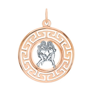 Золотая подвеска медальон знак зодиака Близнецы АТОЛЛ 5745/близнецы
