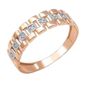 Золотое кольцо широкое с цирконами под Ролекс РОСТЗОЛОТО 2684