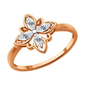 Золотое кольцо с фианитами Цветок Diamant 51-110-02015-1