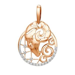 Золотая подвеска с фианитами знак зодиака Овен DINASTIA 101098-1102