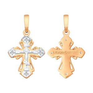 Золотой крест с фианитами классический Diamant 51-131-01407-1