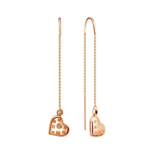 Золотые серьги цепочки продевки Сердца MASKOM ACD-900