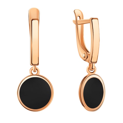 Золотые серьги с черной эмалью подвески Круги АТОЛЛ 20619эс10