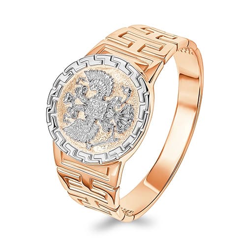 Золотое кольцо печатка Двуглавый орел Иллада 041006