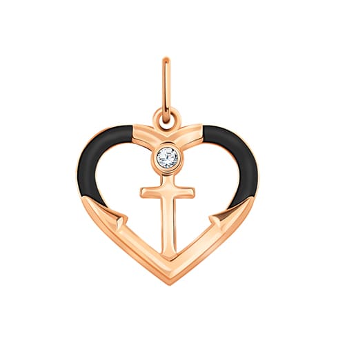 Золотая подвеска с каучуком Вера надежда любовь якорь крест сердце АТОЛЛ 5794К