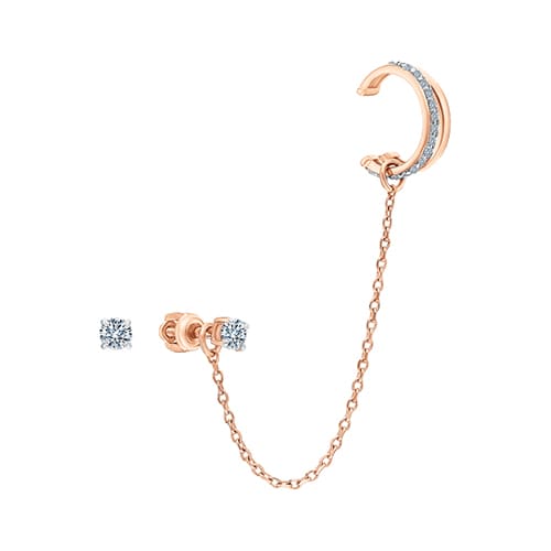 Золотые серьги гвоздики пусеты цирконии с каффом на цепочки ЗОЛОТЫЕ УЗОРЫ 04-62-0176-00