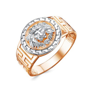 Золотое кольцо печатка перстень с фианитами Лев АЛЕКСИ 041007