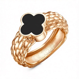 Золотое кольцо с черной эмалью Клевер Иллада 812694-5р