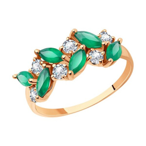 Золотое кольцо с зелеными агатами и фианитами SOKOLOV 716864