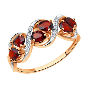 Золотое кольцо с гранатами и фианитами SOKOLOV 716820