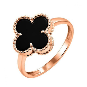 Золотое кольцо с черным агатом Клевер РОСТЗОЛОТО ПД-2936