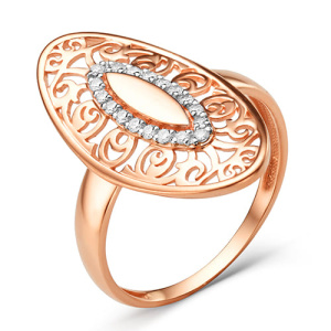Золотое кольцо с фианитами широкое ажурное Маркиз DINASTIA 002041-1102