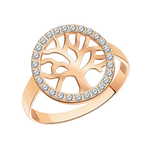 Золотое кольцо с фианитами Дерево жизни АТОЛЛ 11079