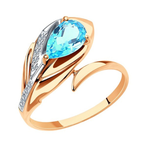 Золотое кольцо с топазом swiss и фианитами Перо SOKOLOV 715862