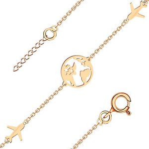 Золотой браслет подвески Самолет планета ЗОЛОТЫЕ УЗОРЫ 00-68-0028-00