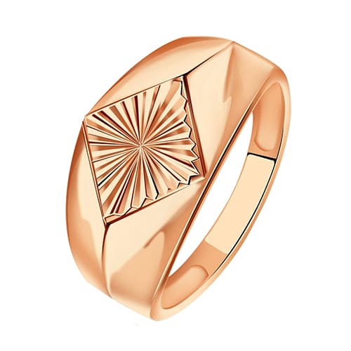 Золотое кольцо печатка бочка широкое с алмазной гранью Красносельский Ювелир АКд726-4111