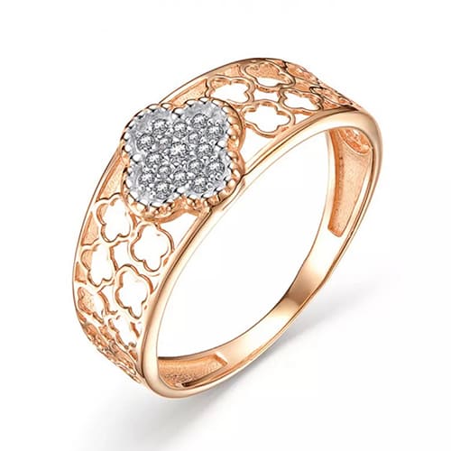 Золотое кольцо с фианитами ажурное Клевер SOUL 1081003