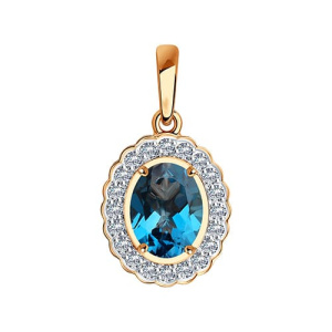 Золотая подвеска с топазом лондон и фианитами SOKOLOV 732379