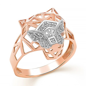 Золотое кольцо с фианитами Пантера объемное РОСТЗОЛОТО 2883