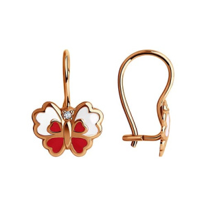 Золотые детские серьги с эмалью и фианитами Бабочки SOKOLOV 028946