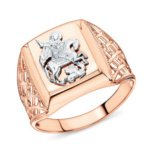 Золотое кольцо широкое печатка Георгий Победоносец АВРОРА 70056