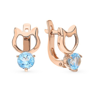 Золотые детские серьги с топазами swiss Котики SOKOLOV 726948