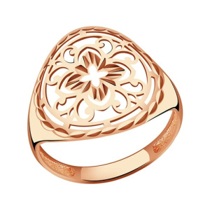 Золотое кольцо с алмазной гранью широкое Цветок Красносельский Ювелир АКд605-3683