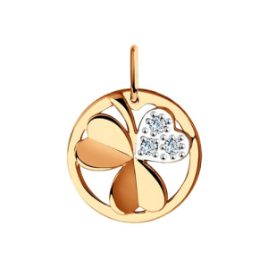 Золотая подвеска на удачу с фианитами Клевер Diamant 51-130-00669-1