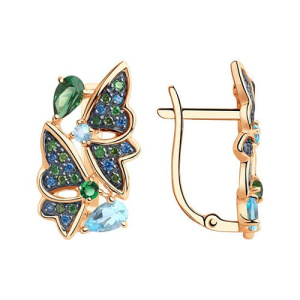 Золотые серьги с топазами swiss и турмалинами Бабочки SOKOLOV 726022