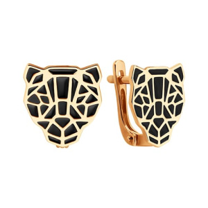 Золотые серьги с эмалью Пантера кошка SOKOLOV 0200584