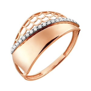 Золотое кольцо широкое ажурное с фианитами АЛЕКСИ 012450