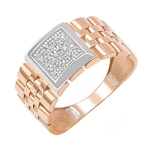 Золотое кольцо широкое с цирконами под браслет Ролекс РОСТЗОЛОТО 2657
