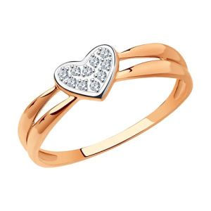 Золотое кольцо с фианитами Сердце SOKOLOV 019039