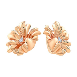 Золотые серьги с фианитами Цветы DINASTIA 803722-1102