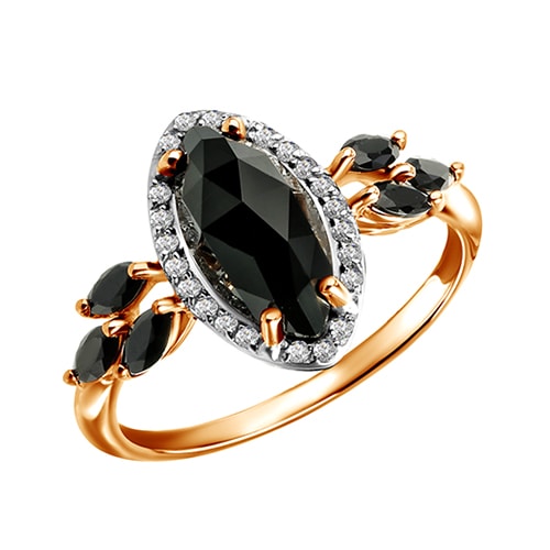 Золотое кольцо с черным агатом и фианитами SOKOLOV 714261