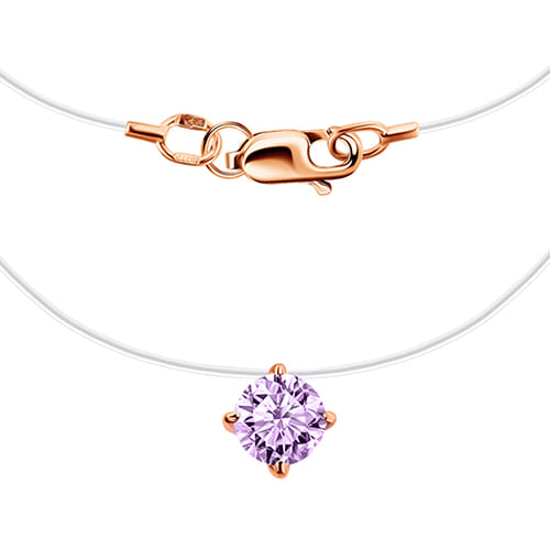 Золотое колье на леске подвеска розовый фианит Круг ГОЛДЕН ГЛОБ ПдКругЛ01