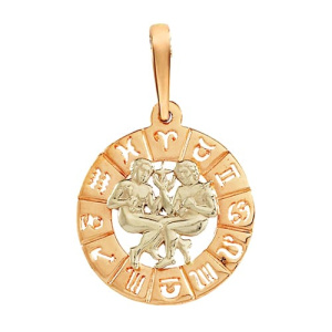 Золотая подвеска медальон знак зодиака Близнецы АВРОРА 74093