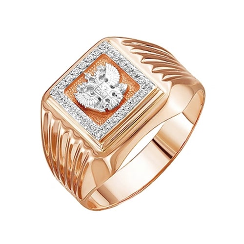 Золотое кольцо печатка перстень с фианитами Двуглавый орел герб ИЛЛАДА 040542