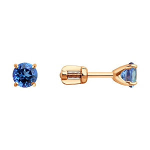 Золотые серьги гвоздики пусеты с топазами swarovski royal blue SOKOLOV 728156