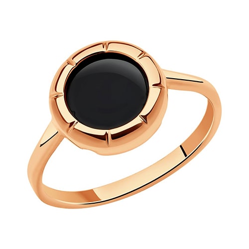 Золотое кольцо с черным агатом круг SOKOLOV 716094