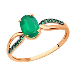 Золотое кольцо с зеленым агатом и фианитами Diamant 51-310-01496-3