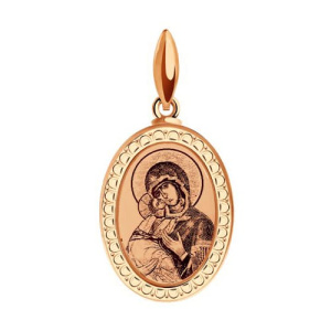 Золотая подвеска с эмалью икона Божией Матери Владимирская SOKOLOV 100951
