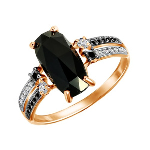 Золотое кольцо с черным агатом и фианитами SOKOLOV 714227