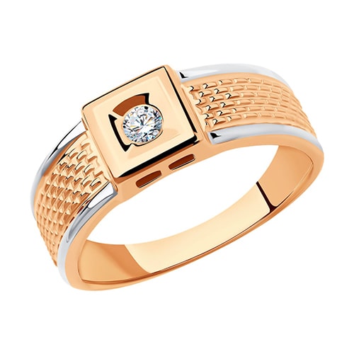 Золотое кольцо широкое печатка с фианитом SOKOLOV 018384