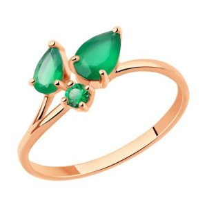 Золотое кольцо с зелеными агатами и фианитом SOKOLOV 716119