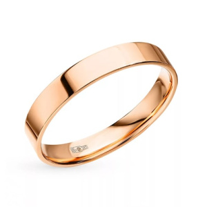 Золотое обручальное кольцо гладкое плоское 3 мм