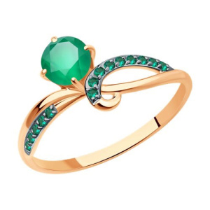 Золотое кольцо с зеленым агатом и фианитами Diamant 51-310-01503-3